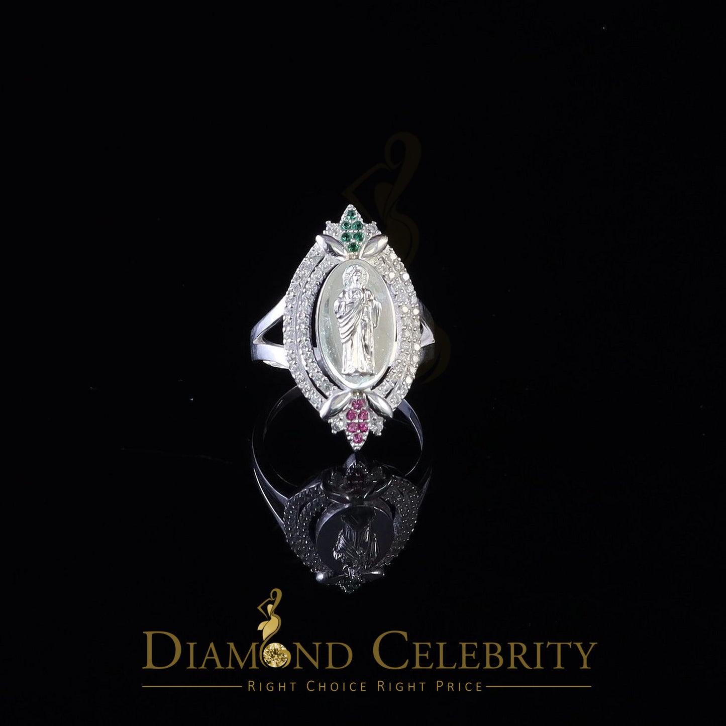 DiamondCelebritees White CZ 925 Sterling Silver Catholic St Jude Fancy Women's Religious Ring SZ 7