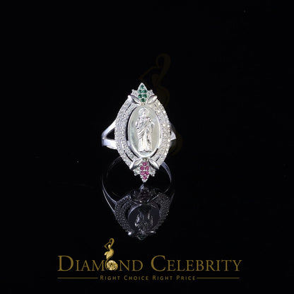 DiamondCelebritees White CZ 925 Sterling Silver Catholic St Jude Fancy Women's Religious Ring SZ 7