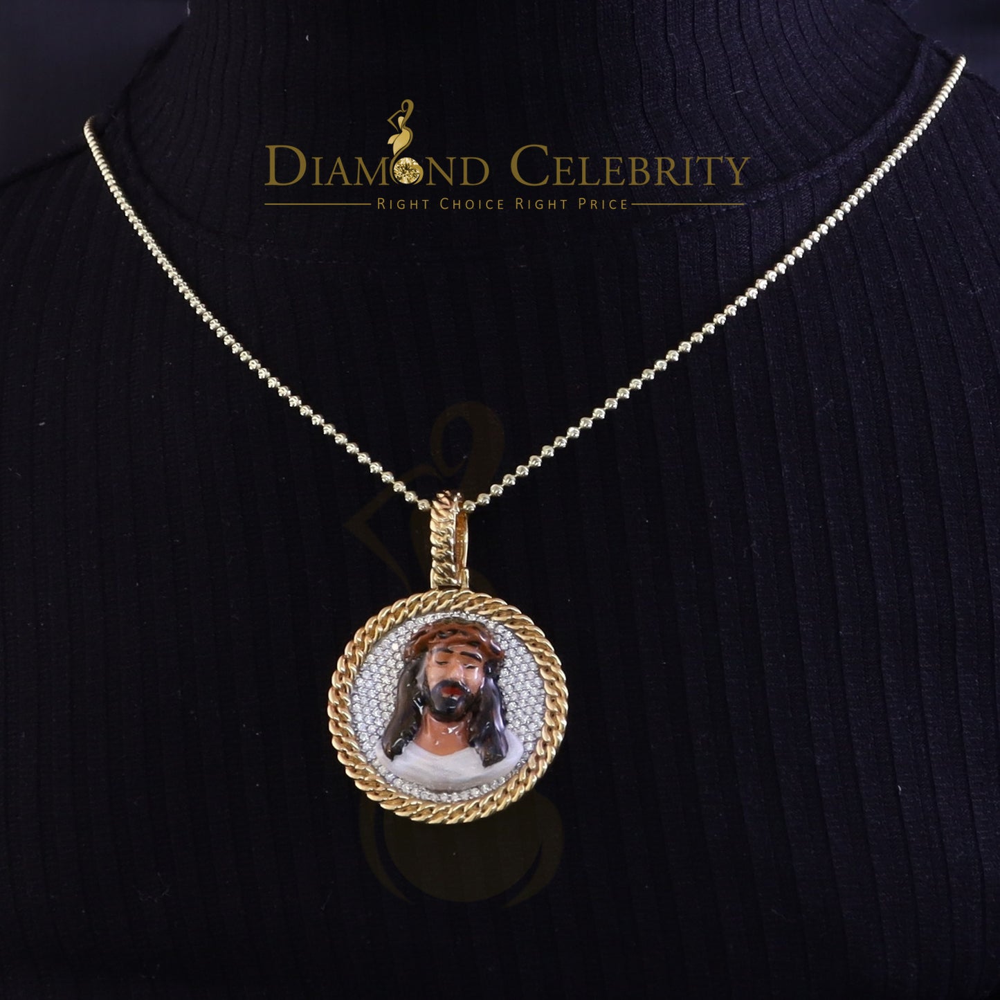 Diamondcelebritees 925 Sterling Silver 2.00ct W/Crushed Moissanite Yellow Jesus Charm Pendant