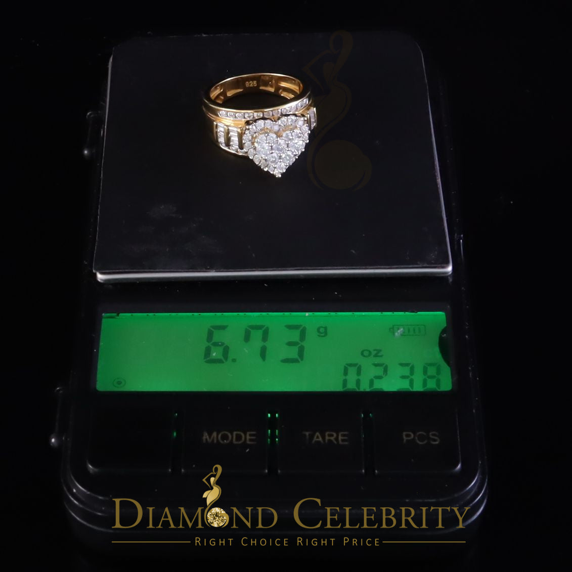 DiamondCelebritees Women's Cinderella Heart Ring Yellow 925 Silver 1.00ct VVS D Moissanite SZ7