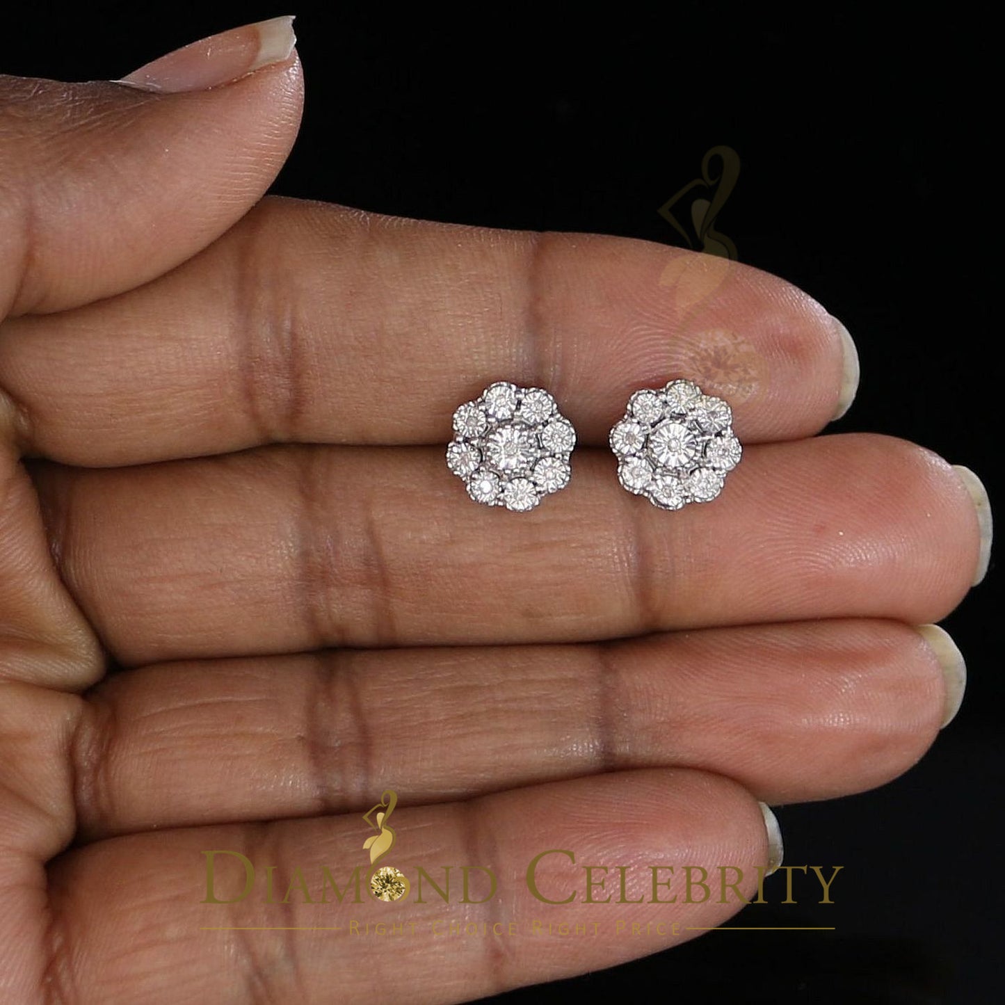 DiamondCelebritees 0.10ct Diamond 925 Sterling Silver White Floral Earrings For Men's & Women's