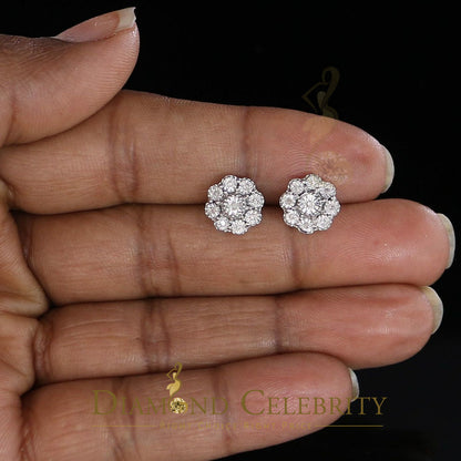 DiamondCelebritees 0.10ct Diamond 925 Sterling Silver White Floral Earrings For Men's & Women's