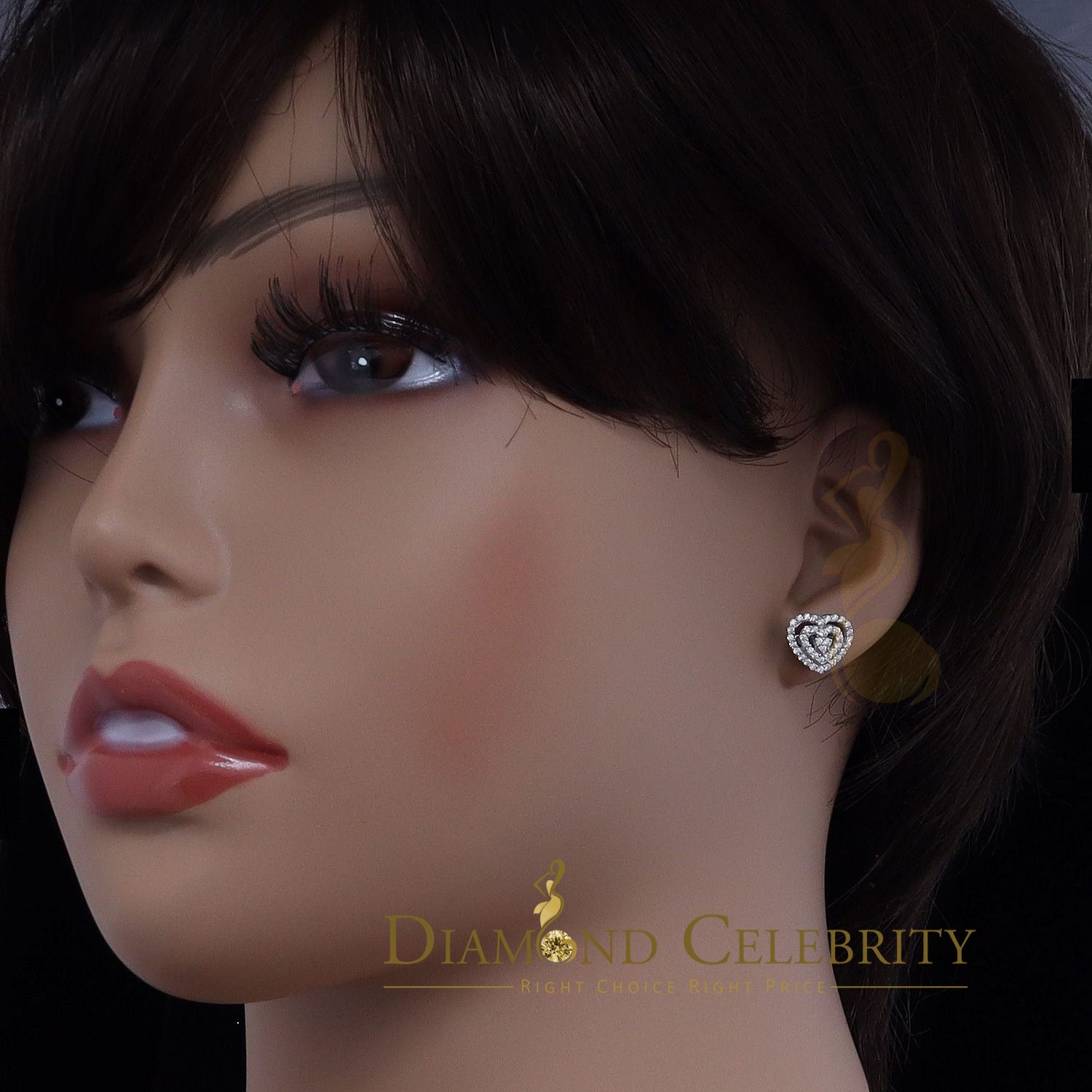 DiamondCelebritees  1.07ct Cubic Zirconia 925 White Sterling Silver Women's Hip Hop Heart Earrings