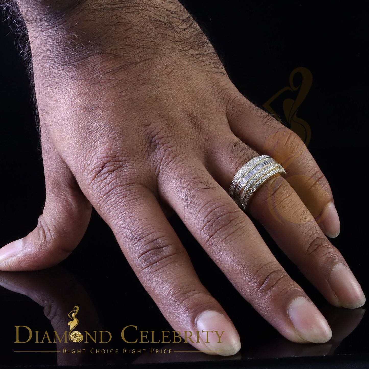 DiamondCelebritees Sterling Yellow Silver 4.50ct Cubic Zirconia ROUND Band Men's Ring Size 8.5
