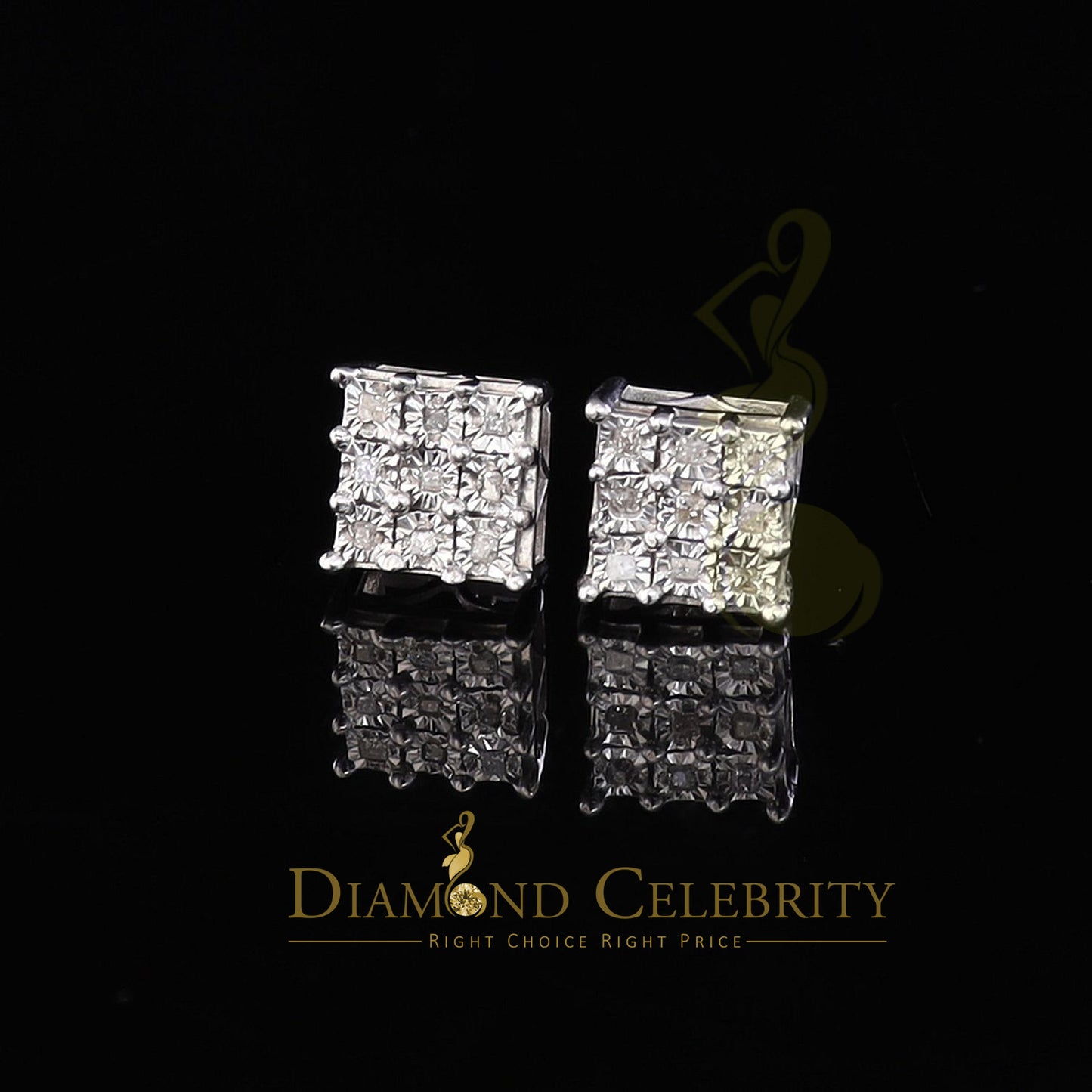 DiamondCelebritees 0.15ct Diamond Hip Hop Women's & Men's Stud Earrings 925 White Sterling Silver