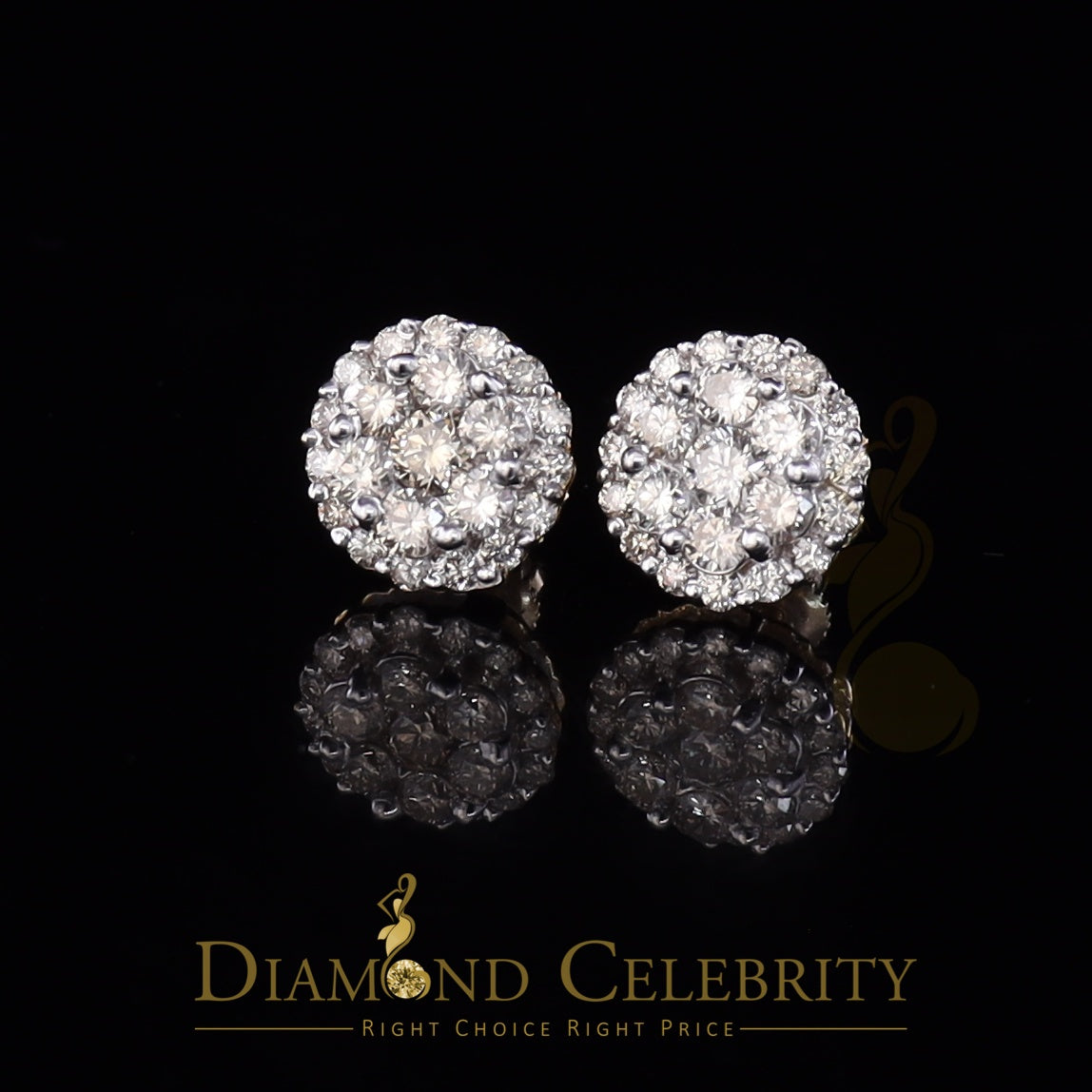 DiamondCelebritees 10K Real Yellow Gold w/Real 1.33 CT Diamond Men's/Women's Stud Earring