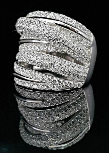 DiamondCelebritees 925 White Sterling Silver 2.50ct Multi -Rows Cubic Zirconia Women's Ring Size 7