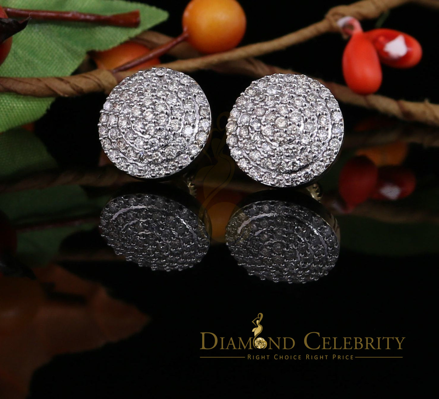 DiamondCelebritees 10K Real Yellow Gold Real Diamond 1.25CT Men's/Women's Stud Round Earring