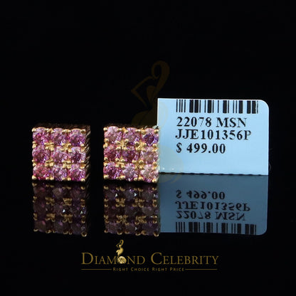 DiamondCelebritees 925 Silver Yellow 2.25ct VVS D Pink Moissanite Men/Women's Square Stud Earrings