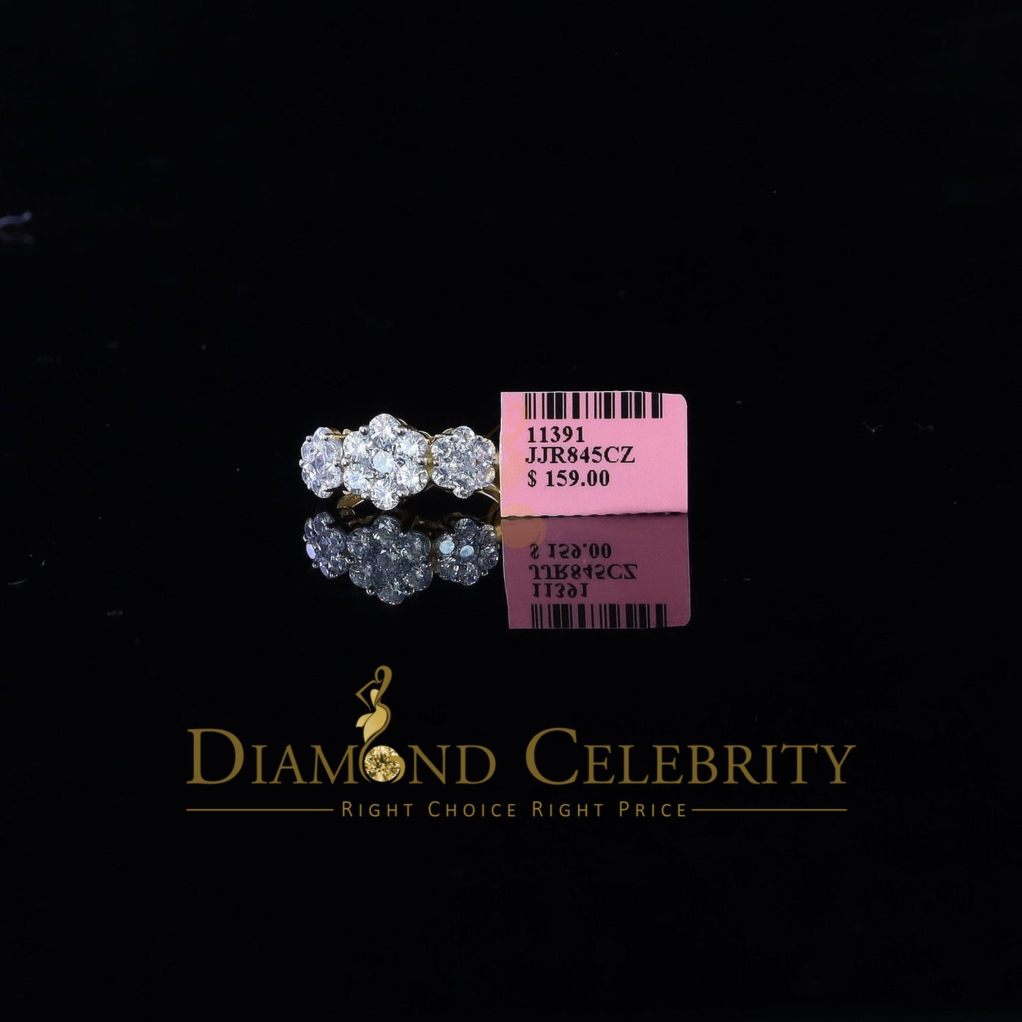 DiamondCelebritees 925Sterling Yellow Silver Floral-Shaped Cubic Zirconia 3.50ct Womens Ring SZ 7.5