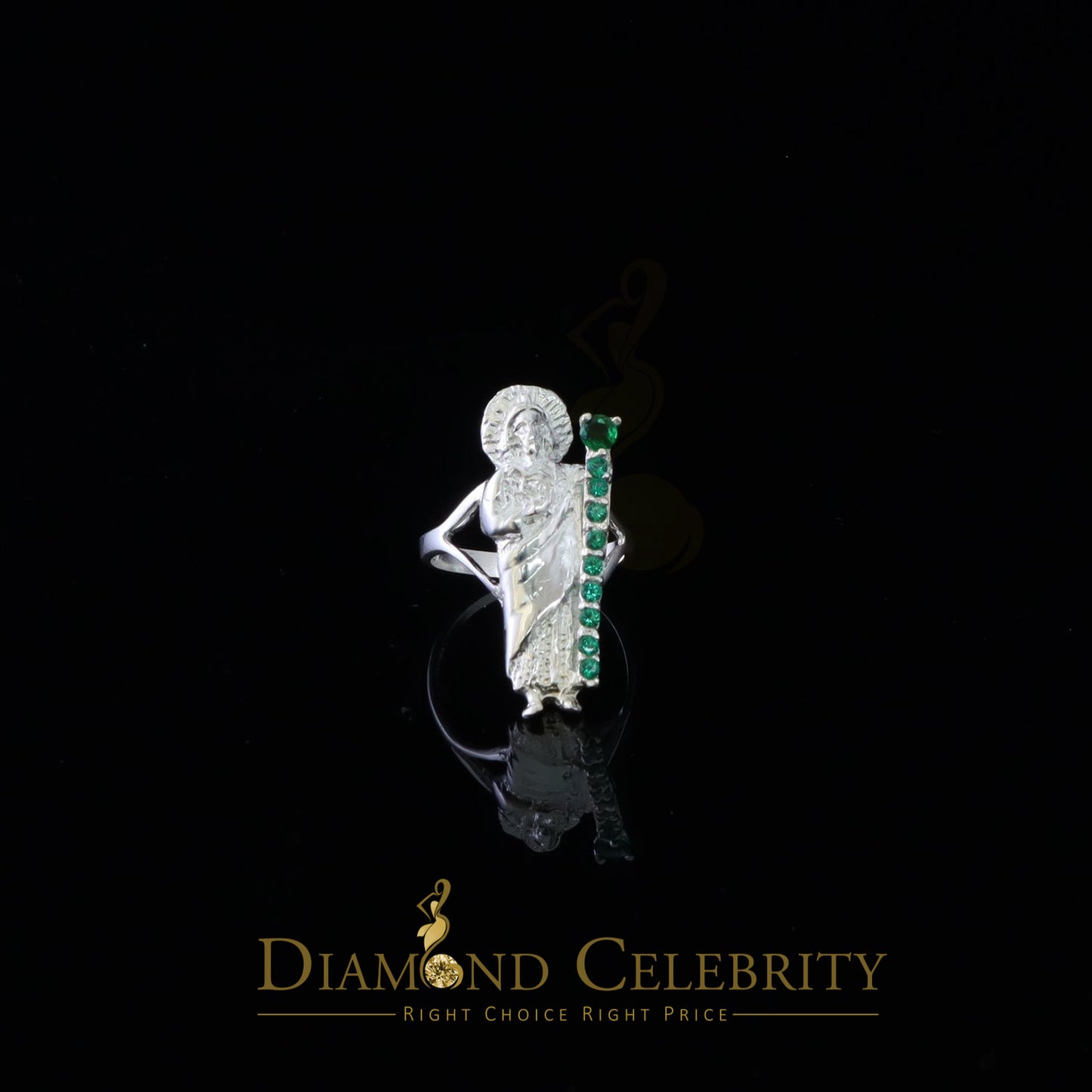 DiamondCelebritees Religious White 925 Sterling Silver Cubic Zirconia St.Jude Women's Ring Size 8.5