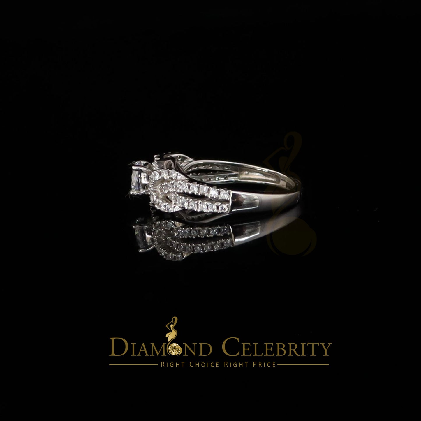 DiamondCelebritees 925 Women's White Silver 3.0ct CZ Centre 0.50ct Round Engagement Ring SZ 7