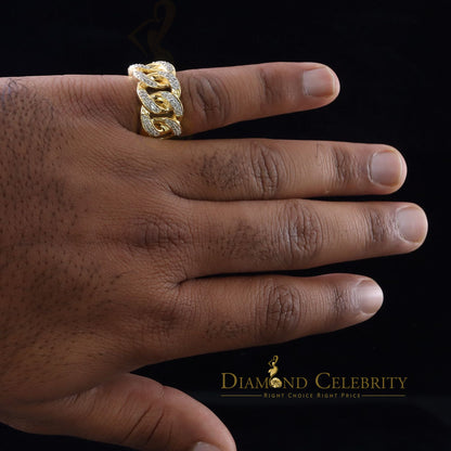 DiamondCelebritees 925 Sterling Silver Yellow Womens Ring Size 8 With Miami Cuban 0.33 CT Diamond