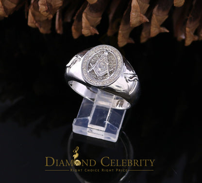 DiamondCelebritees 0.50CT Real Diamond 925 Sterling Silver White Fashion Masonic Men's Ring Size 12