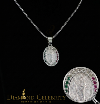 DiamondCelebritees 925 Sterling Silver St.Jude Multi Color CZ Men's/Women's Pendant White Religious