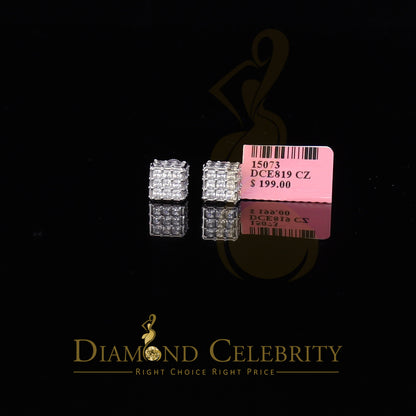 DiamondCelebritees  Hip Hop 925 White Silver 5.94ct Cubic Zirconia Women's & Men's Square Earrings