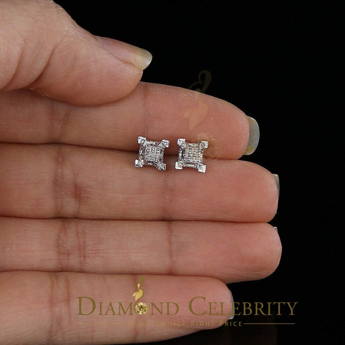 DiamondCelebritees 925 Sterling Silver White Real 0.15ct Diamond Men's & Women's Square Earrings
