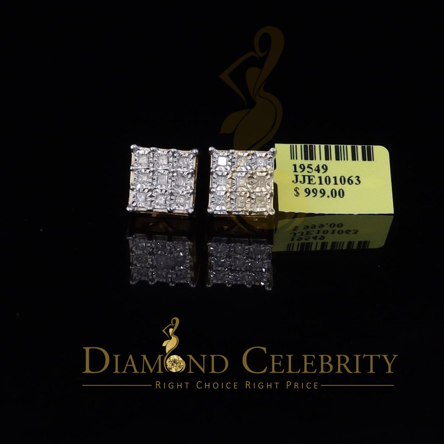 DiamondCelebritees 0.50ct Diamond 925 Sterling Silver Yellow For Men's / Women's Square Earrings