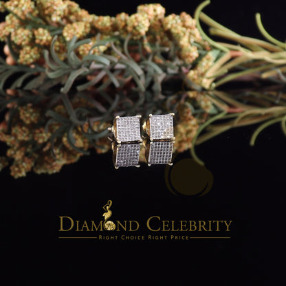 DiamondCelebritees Aretes Para Hombre 925 Yellow Silver 0.25ct Square Diamond Stud men's Earrings