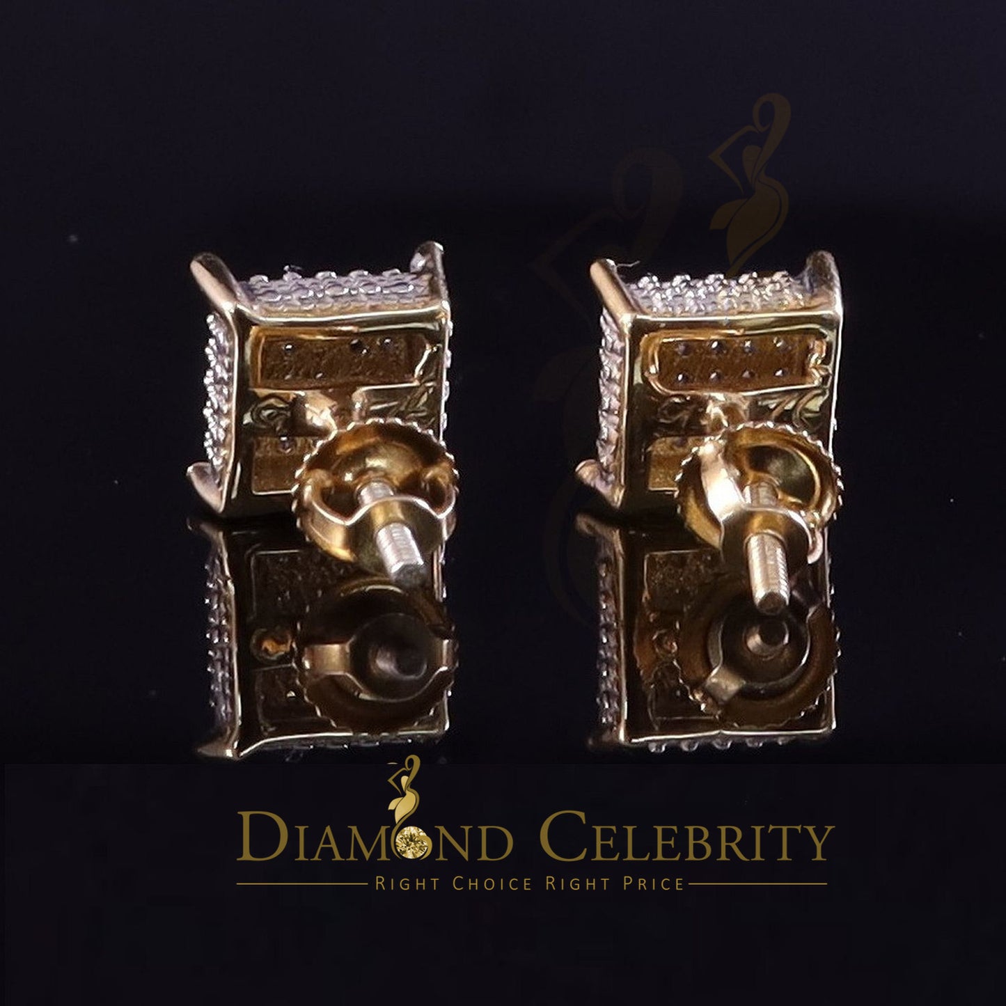 DiamondCelebritees 0.15ct Diamond 925 Sterling Silver Square Yellow Stud Earrings for Women & Men's