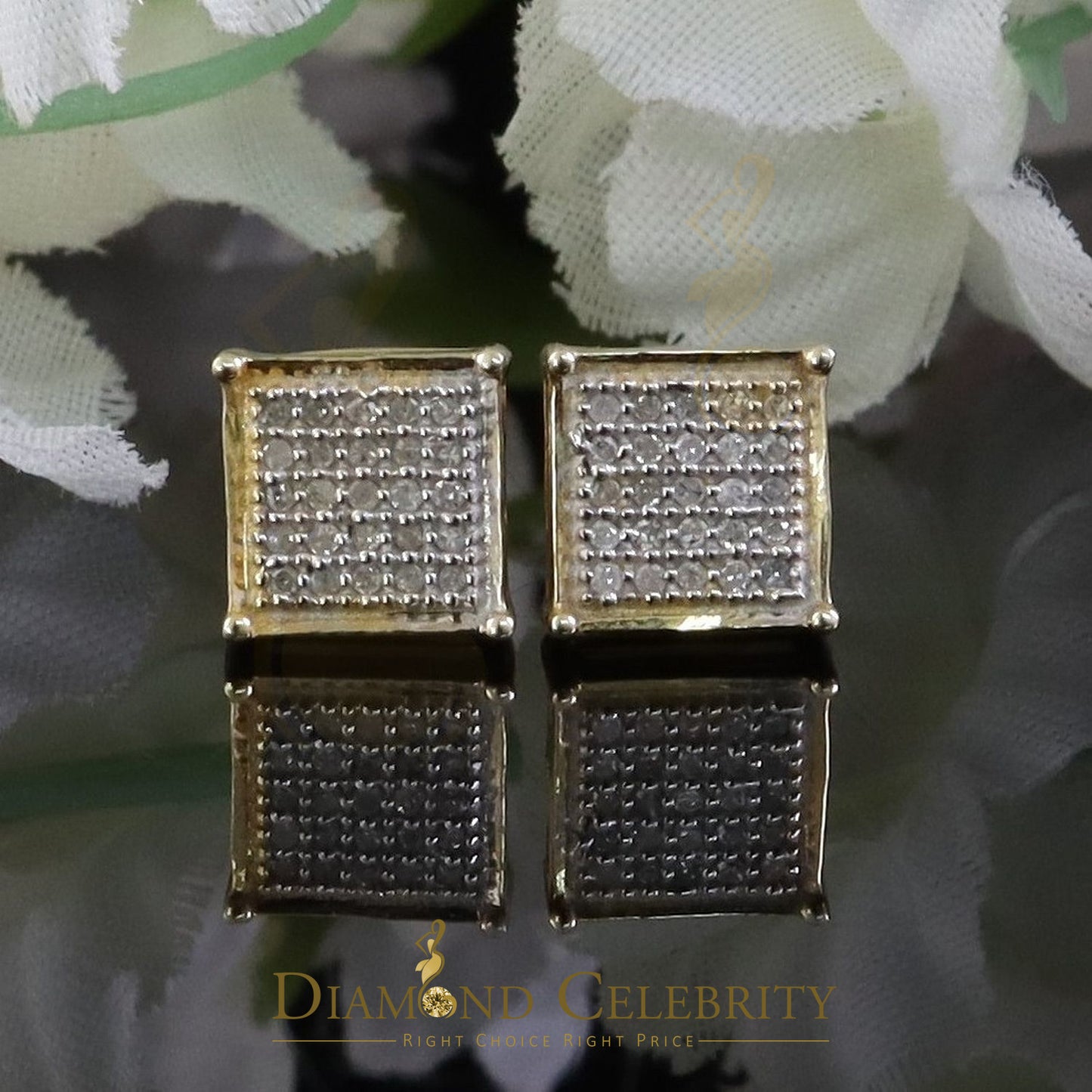 DiamondCelebritees 925 Sterling Yellow Silver 0.15ct Diamond Womens and Men's Square Stud Earrings