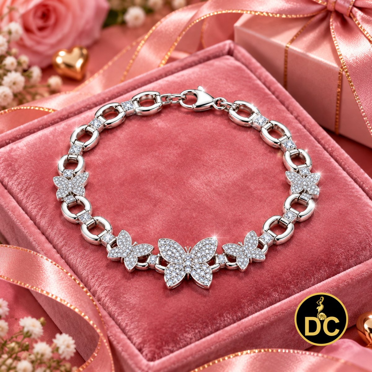 Diamondcelebritees 925 White Silver Multi Butterfly Link CZ Bracelet 1.69ct Cubic Zirconia SZ 7