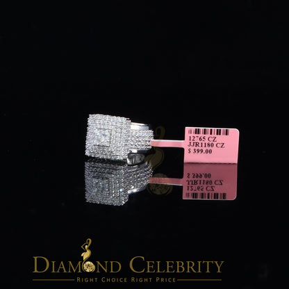 DiamondCelebritees 925 Silver White 8.50ct Cubic Zirconia Wide Square Womens Engagement Ring SZ 7.5