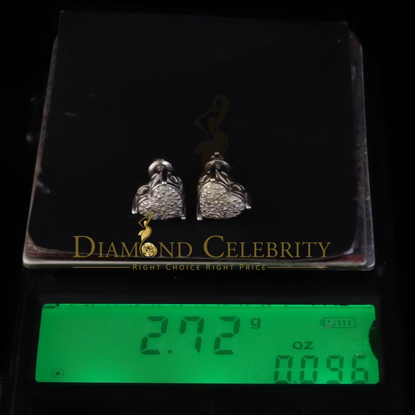 DiamondCelebritees 0.10ct Diamond 925 White Silver for Men's & Womens Stud Heart Cluster Earring