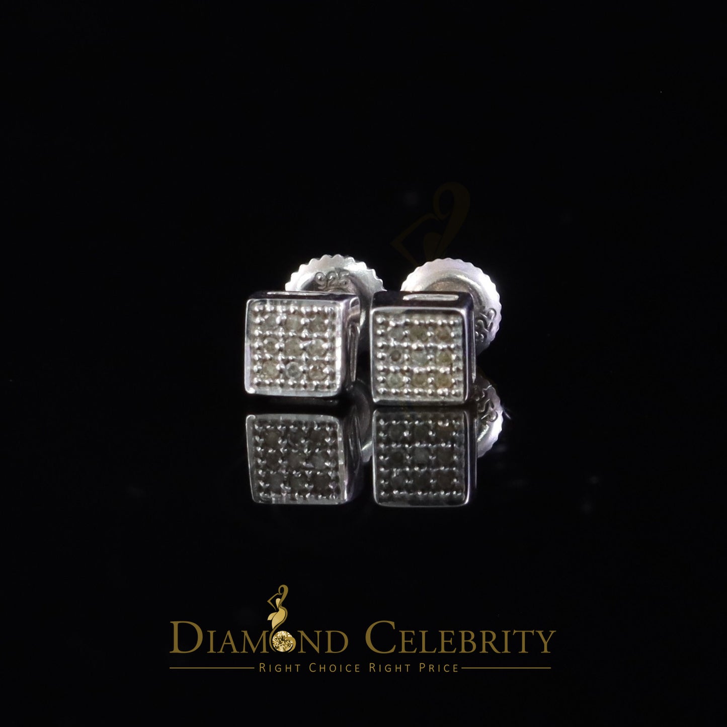 DiamondCelebritees 0.05ct Micro Pave 925 White Silver Diamond Square Earring For Men's & Women's