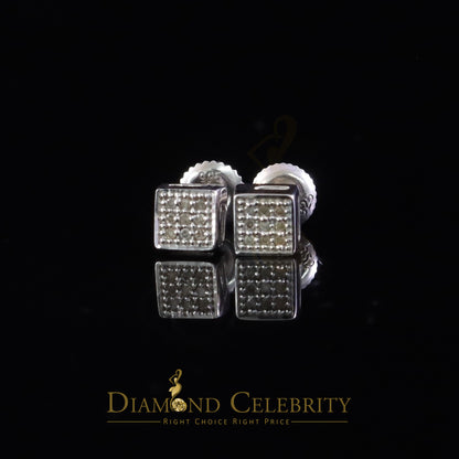DiamondCelebritees 0.05ct Micro Pave 925 White Silver Diamond Square Earring For Men's & Women's