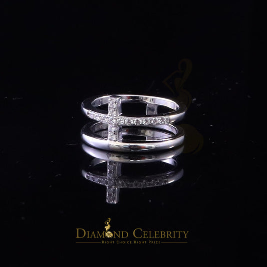 DiamondCelebritees 925 Sterling White Silver 0.20ct Cubic Zirconia Cross Shape Womens Ring Size 6.5