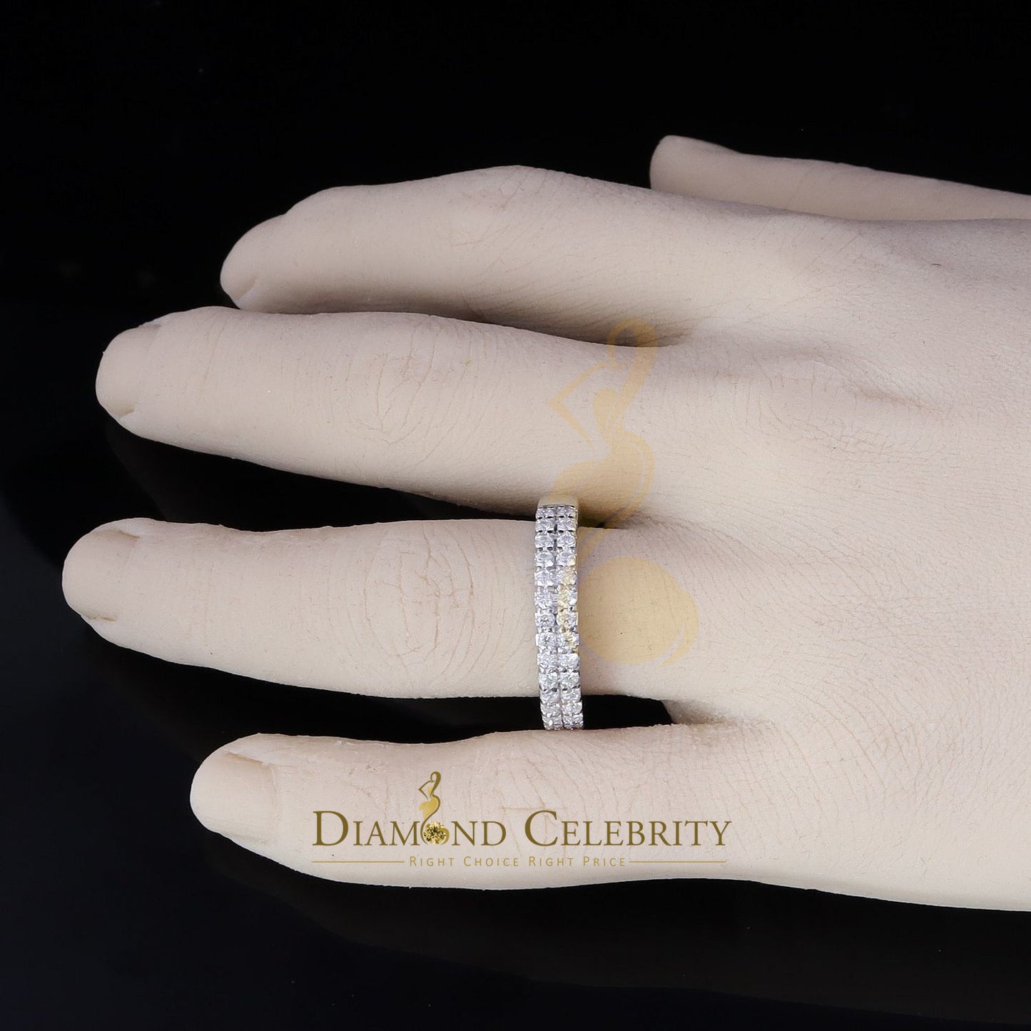 DiamondCelebritees Men's 1.50ct VVS D Silver White Moissanite 2 Row Wedding Band 925 Ring Size 10