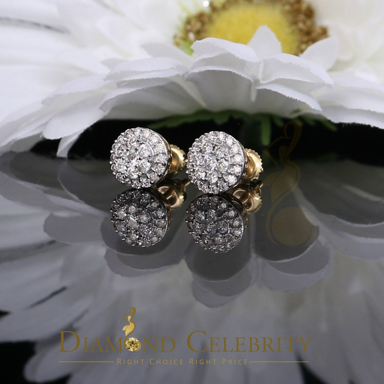 DiamondCelebritees Beautiful 10K Real Yellow Real Diamond 0.55CT Men's/Women's Stud Round Earring