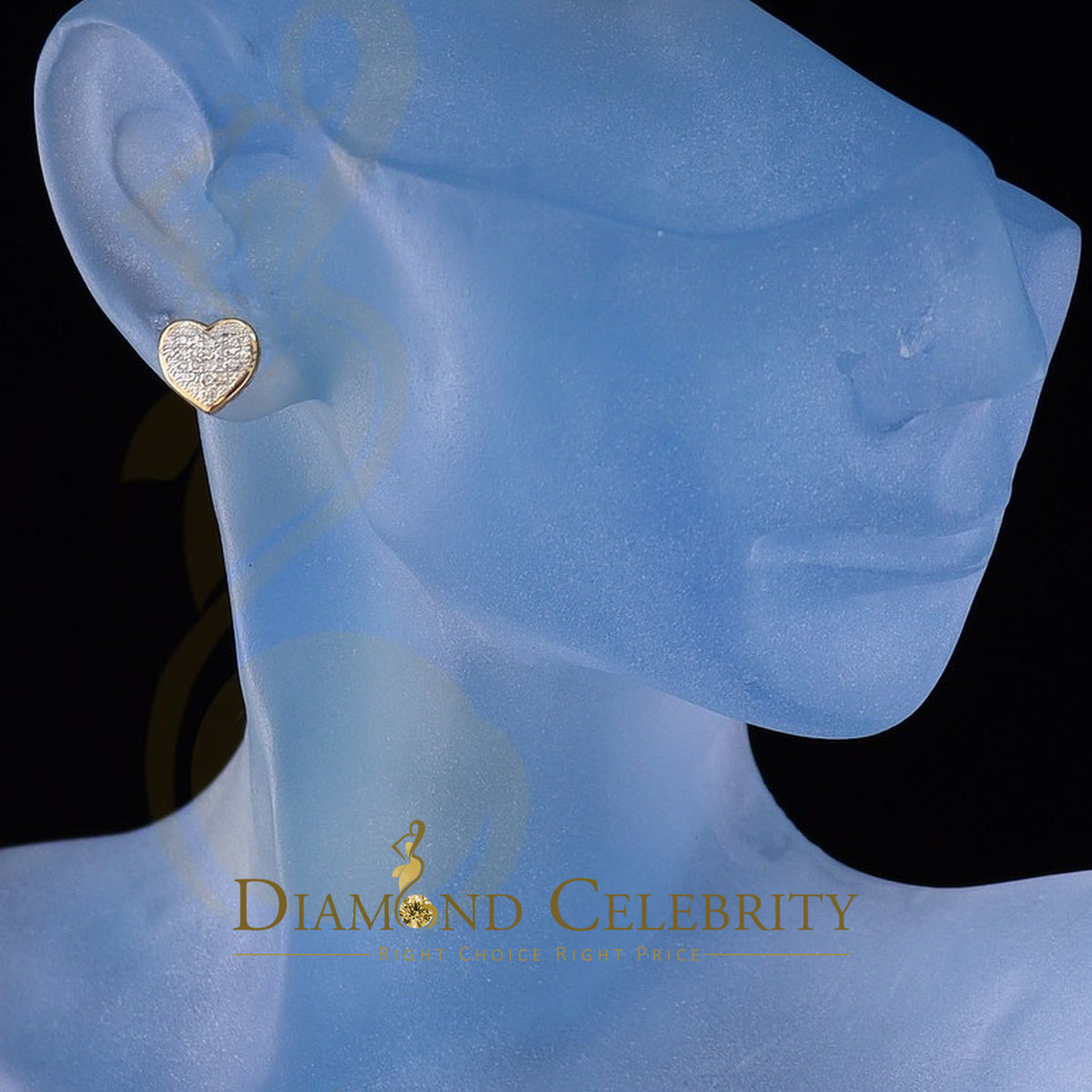 DiamondCelebritees Micro Pave Heart 925 Yellow Silver 0.10ct Real Diamond Women's /Men's Earring