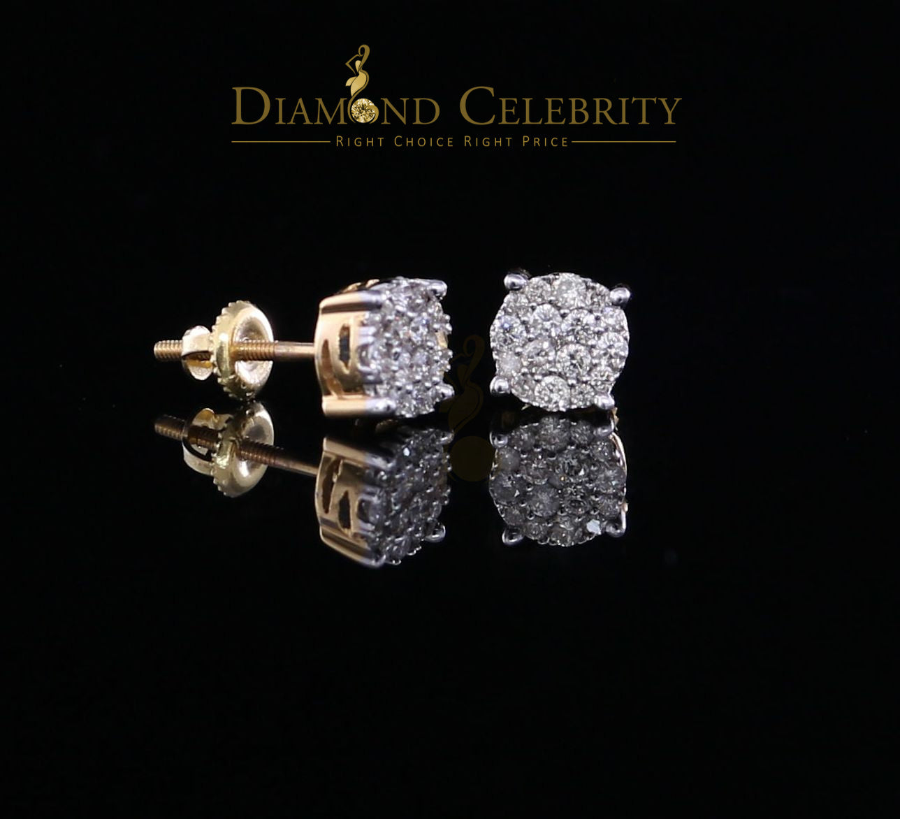 DiamondCelebritees 0.50CT Real Diamond 10K Real Yellow Gold Men's/Women's Stud Round Earring