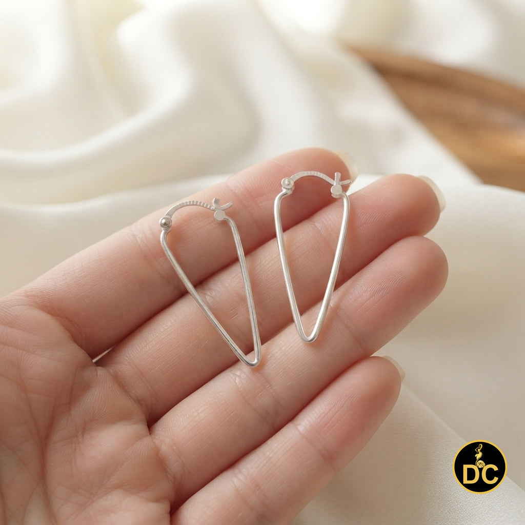 925 Sterling Silver Elongated Triangle long Shape High Polish 40mm Hoop Earrings