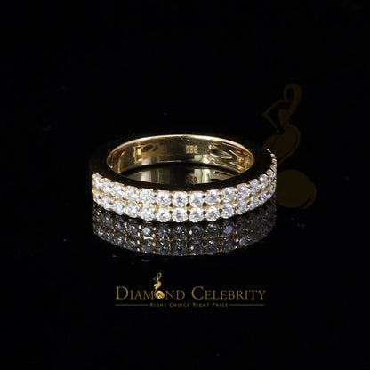 DiamondCelebritees Men's 1.50ct VVS D Silver Yellow Moissanite 2 Row Wedding Band 925 Ring Size 10