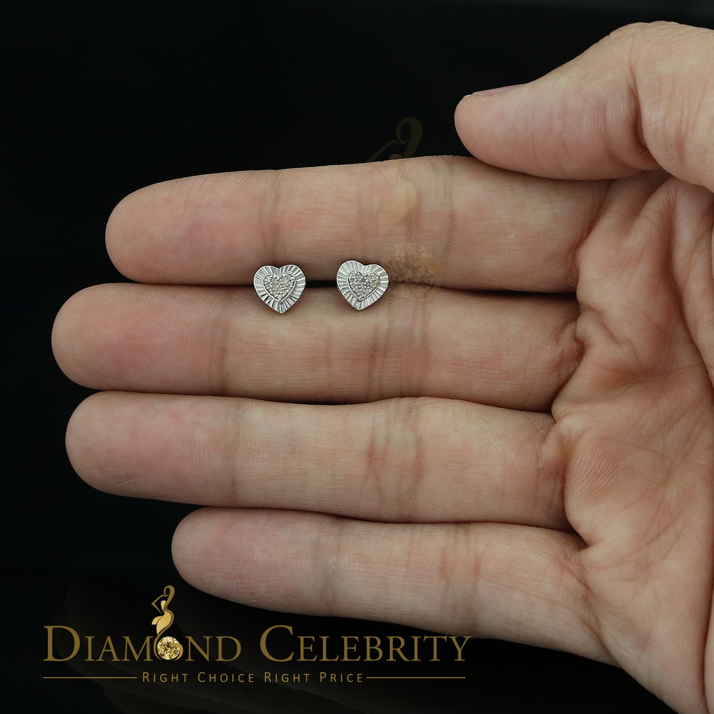 DiamondCelebritees Aretes Para Hombre Heart 925 White Silver 0.10ct Diamond Women & Men Earrings