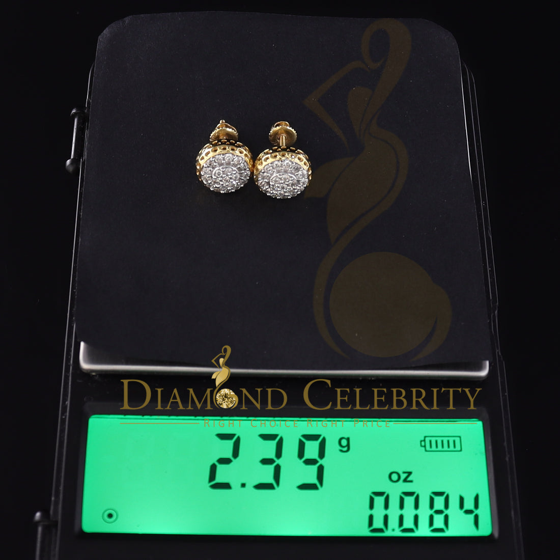 DiamondCelebritees 10K Real Yellow Gold with 0.33 CT Real Diamond Round Stud Earrings