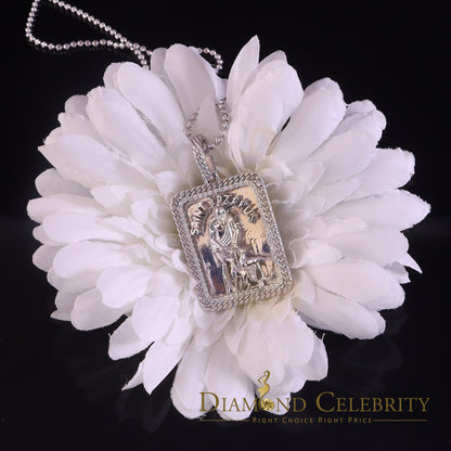 DiamondCelebritees Men's 925 Silver 0.66ct CZ ST LAZARUS "1" inch 3D look White Square Pendant