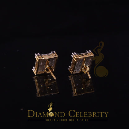 DiamondCelebritees 1.75ct Vvs 'D' Color Genuine Moissanite Stud SQUARE Earring10k Real Yellow Gold