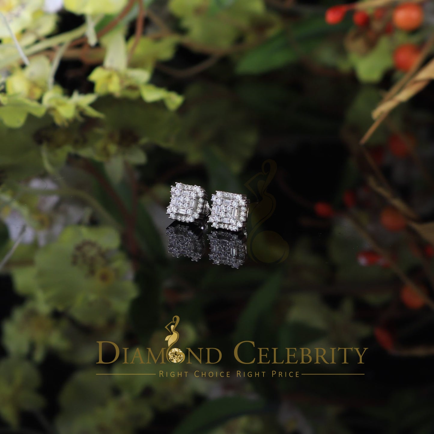 DiamondCelebritees  1.18ct Cubic Zirconia 925 White Silver Women's & Men's Hip Hop Square Earrings