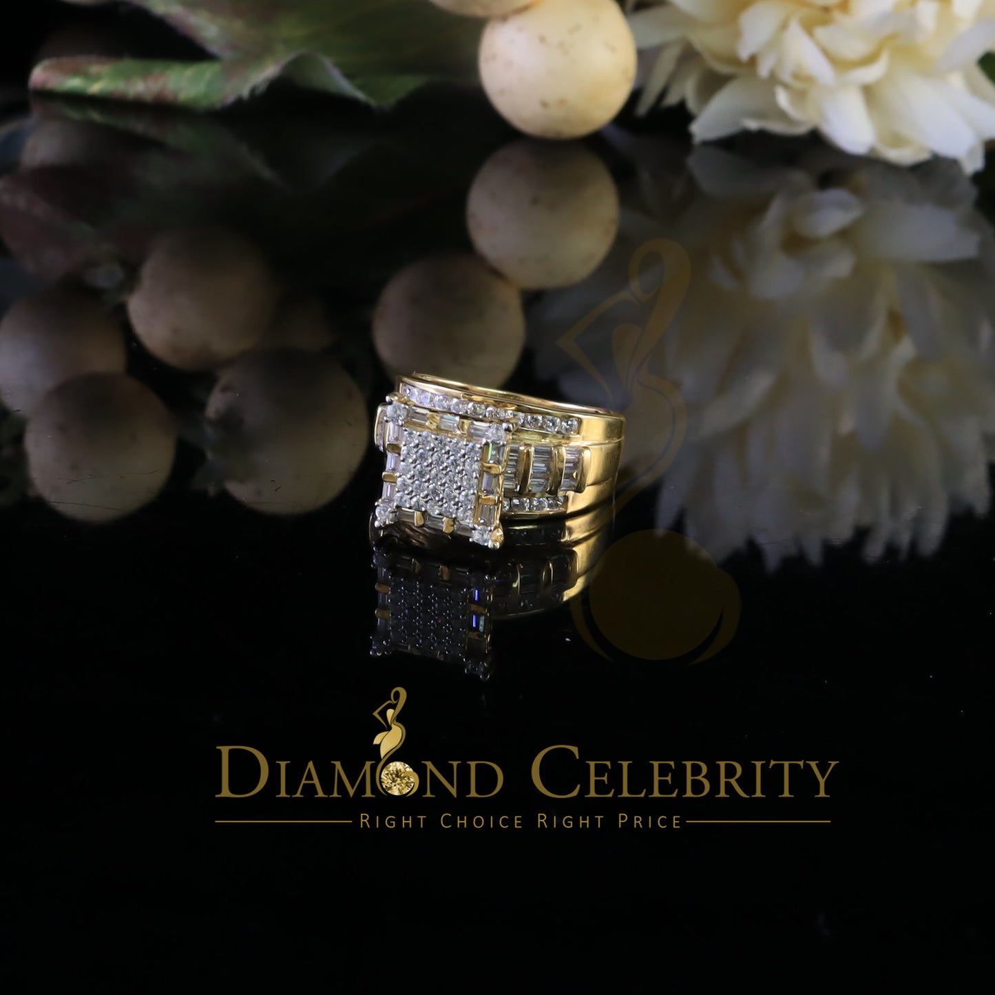 DiamondCelebritees 925 Yellow Square 2.34 ct Cubic Zirconia Silver Engagement Men's Ring Size 8