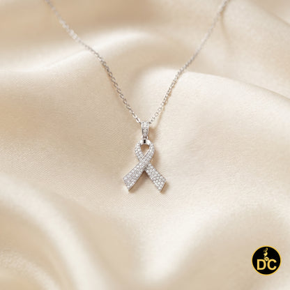 DiamondCelebritees 925 Silver White Clear 0.50ct CZ Hope Ribbon Pendant for Breast Cancer Support