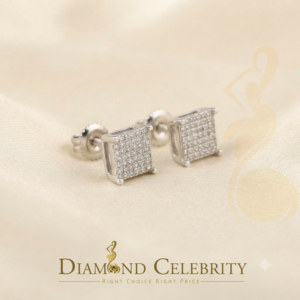 DiamondCelebritees 925 White Silver 0.25 ct Square Real Genuine Diamond Stud Men's Fashion Earrings