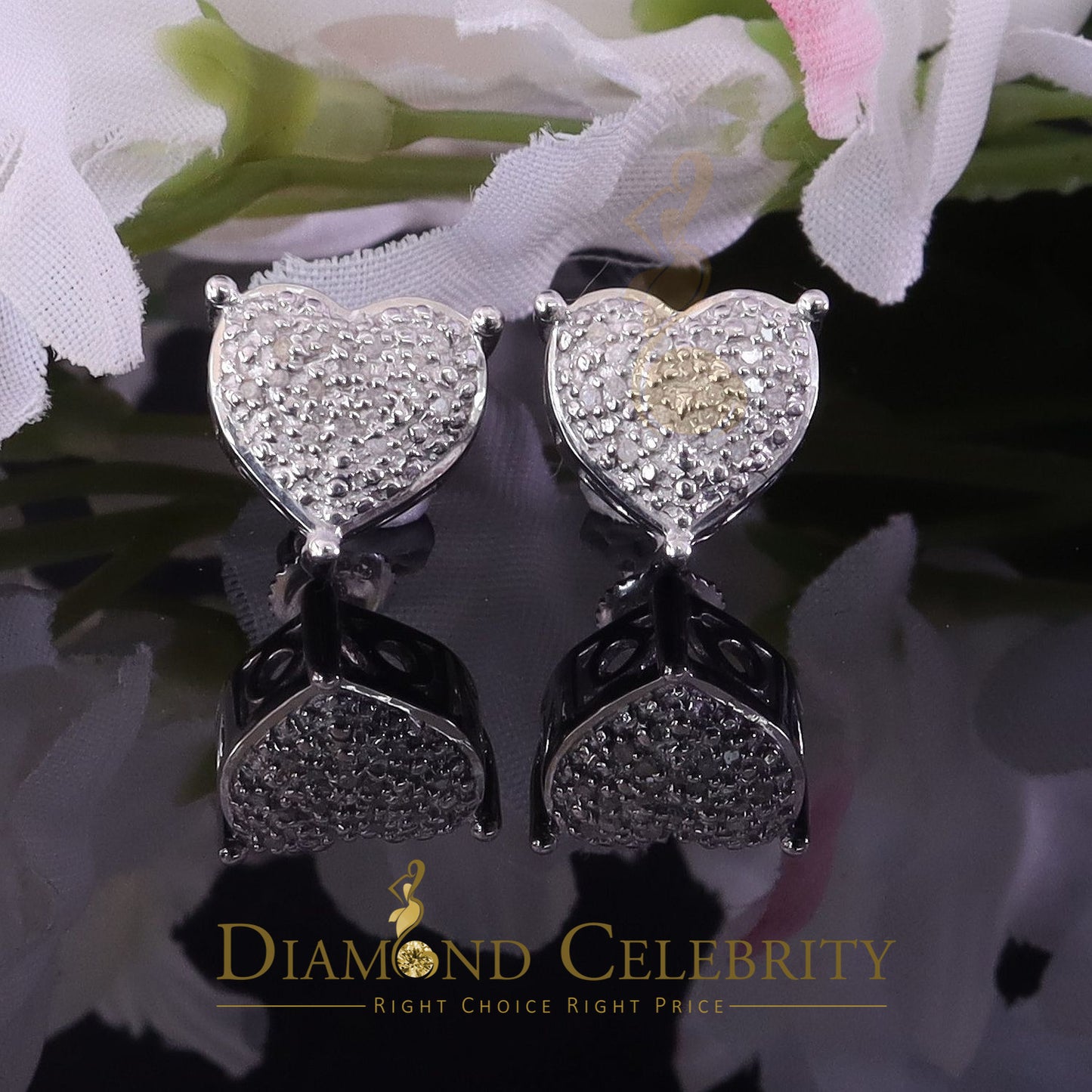DiamondCelebritees 0.10ct Diamond 925 White Silver for Men's & Womens Stud Heart Cluster Earring