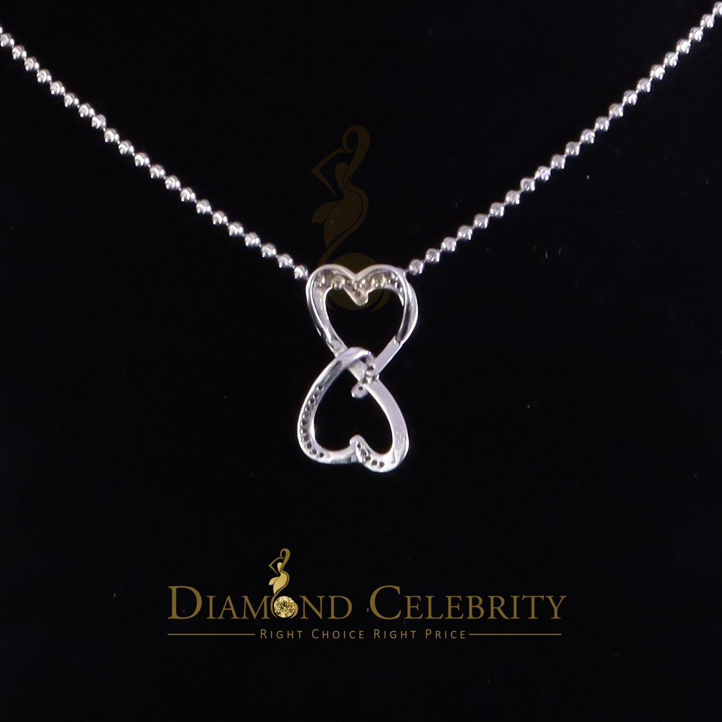 DiamondCelebritees 925 Sterling White Silver Pendant with Dual Heart Shape 0.00ct Cubic Zirconia