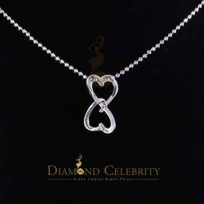 DiamondCelebritees 925 Sterling White Silver Pendant with Dual Heart Shape 0.00ct Cubic Zirconia