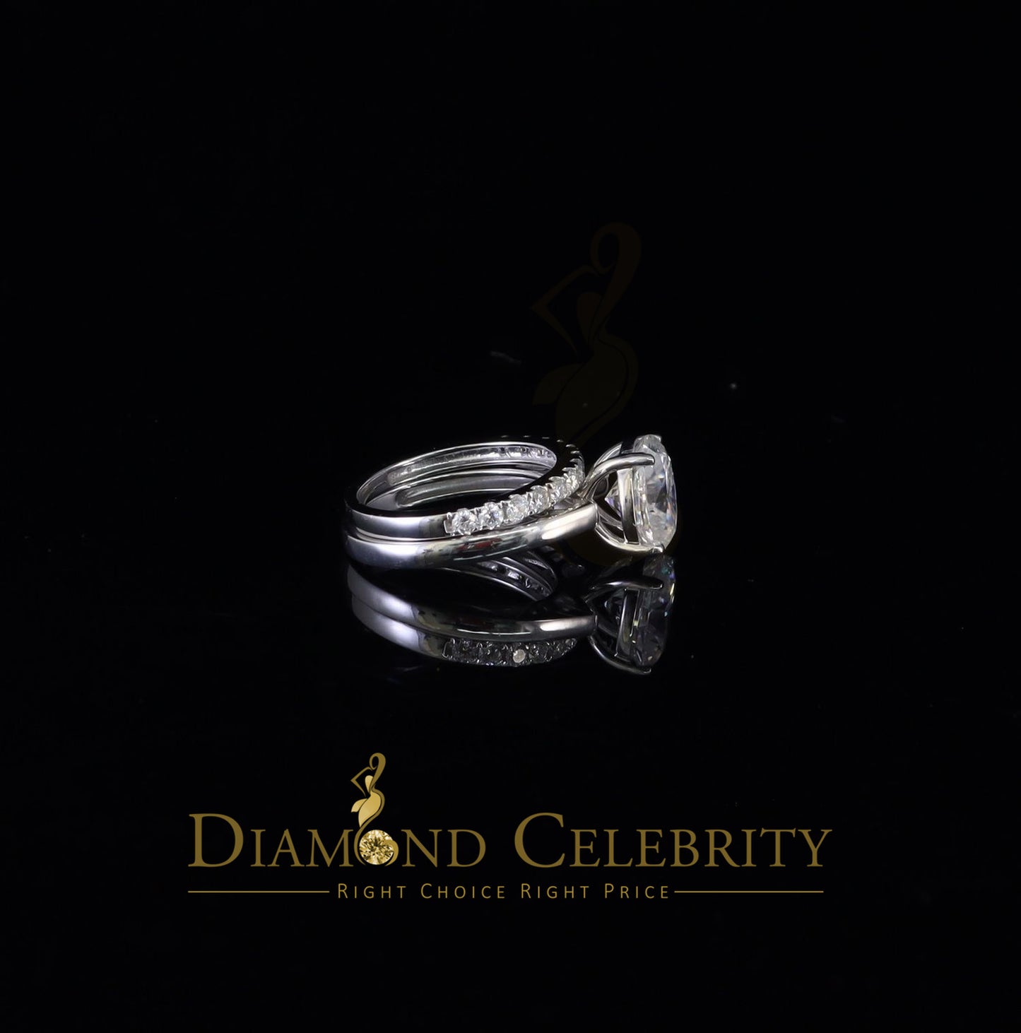 DiamondCelebritees Sterling Silver Mens/ Women Bridal Ring Oval Shape White 5.0ct Moissanite Size 8
