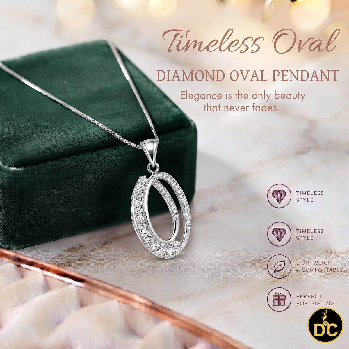 DiamondCelebritees 925 Silver 1.32ct Cubic Zirconia Double Oval Interlocking 1 inch Pendant